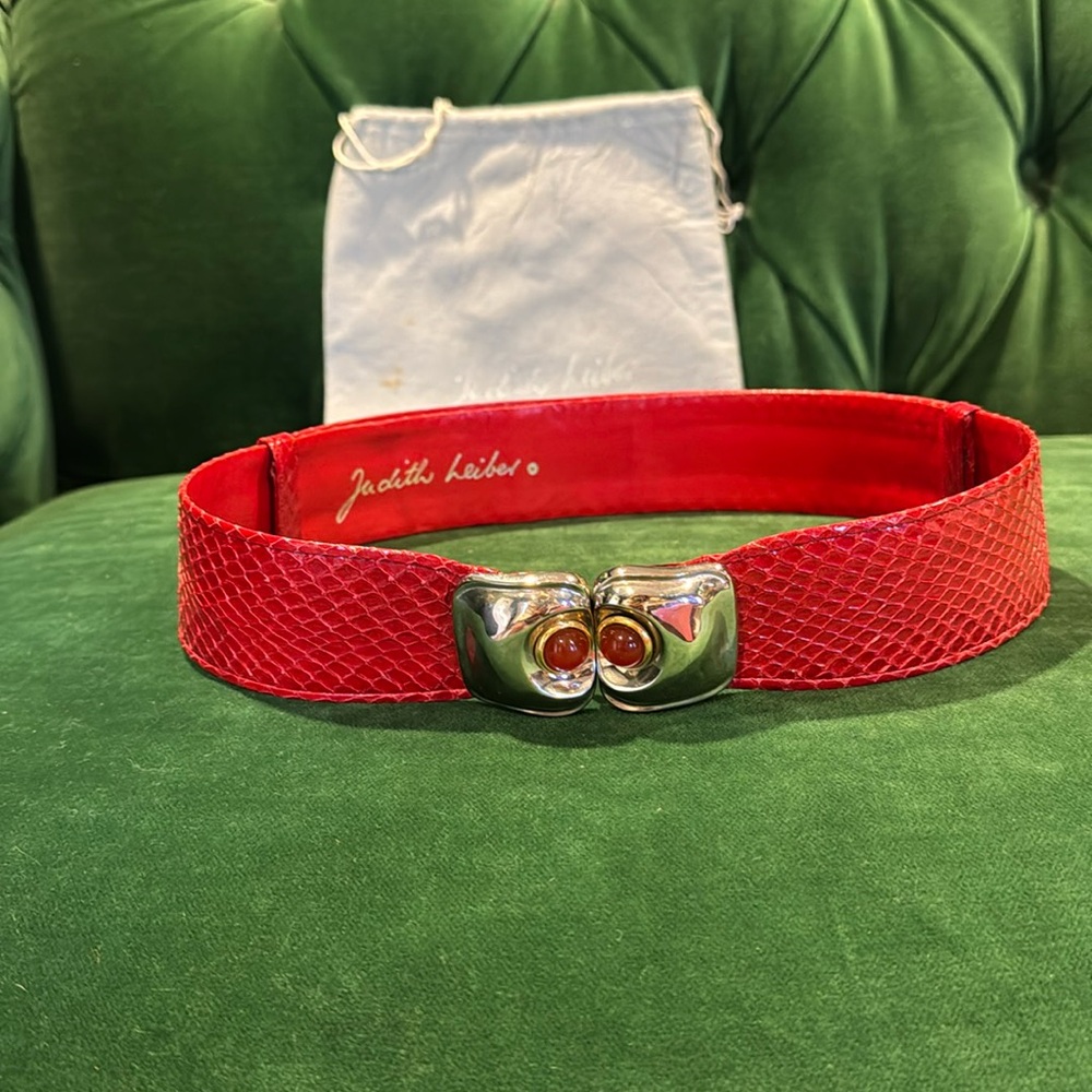 Judith Leiber red snake belt.